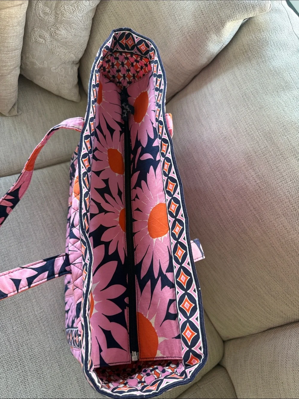 Vera Bradley Pink Navy Orange Quilted Tote